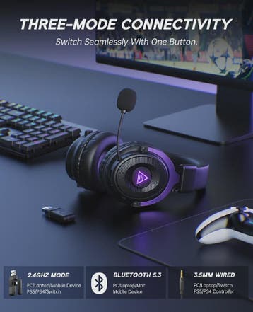 Oneodio EKSA E900 WT Gaming Headset: Draadloos 2.4G, Bluetoo, Verzenden, Nieuw