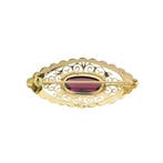 Vintage gouden broche met granaat, Gebruikt, Overige kleuren, Ophalen of Verzenden, Met edelsteen