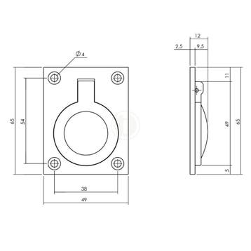 Intersteel Luikring rechthoekig 65x49mm - mat zwart, Verzenden, Nieuw