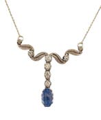 Halsketting - 18 karaat Witgoud Saffier - Diamant, Sieraden, Tassen en Uiterlijk, Kettingen, Nieuw