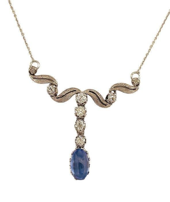 Halsketting - 18 karaat Witgoud Saffier - Diamant, Sieraden, Tassen en Uiterlijk, Kettingen