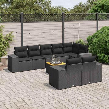 vidaXL Patio Sofa Set 9-zits Black, Verzenden, Nieuw
