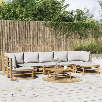vidaXL 8-delige Loungeset met kussens bamboe lichtgrijs, Verzenden, Nieuw, Hout, Loungeset