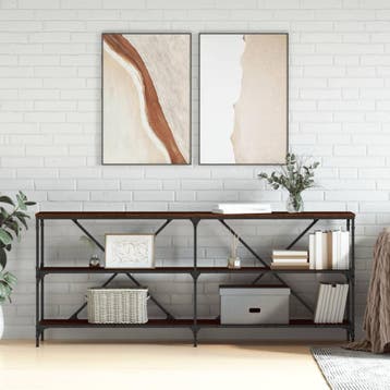 vidaXL Wandtafel 180x30x75 cm bewerkt hout en ijzer bruin, Huis en Inrichting, Verzenden, Nieuw, 60 cm of meer