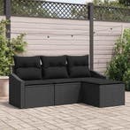 vidaXL Bankstel met kussen met opslag 4 pcs Zwart poly, Verzenden, Nieuw, Rotan, 4 zitplaatsen