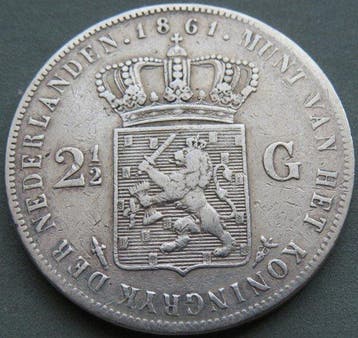 Nederland. Willem III. 2 1/2 Gulden 1861a (Zonder