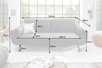 Retro slaapbank DIVANI 220cm zilvergrijs fluweel 3-zitsbank, Ophalen of Verzenden, Nieuw