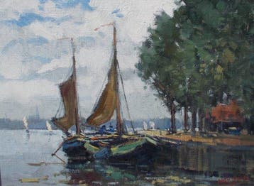 Willem Heytman (1950-) - Aangemeerde vissers, Antiek en Kunst