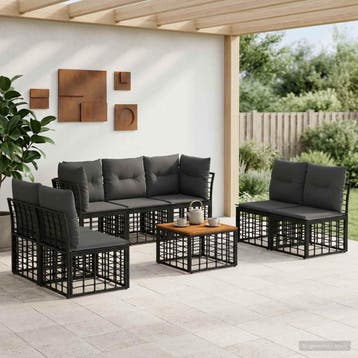 vidaXL Buiten bankenset 8 st Zwart en Donkergrijs Polyester, Tuin en Terras, Verzenden, Nieuw, 8 zitplaatsen