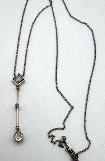 Ketting - 14 karaat Platina, Geel goud - 0.25ct. tw. Diamant