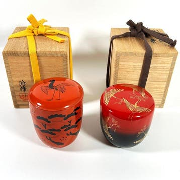 Two Japanese Pine & Crane Lacquer Natsume - Natsume - Hout