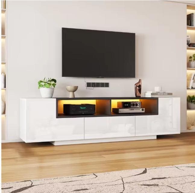 Hoogglans TV-meubel 180 cm – Wit met LED Verlichting, Huis en Inrichting, Kasten | Televisiemeubels, Nieuw, Verzenden