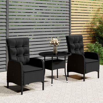vidaXL 3-delige Tuinset poly rattan zwart, Verzenden, Nieuw, 2 zitplaatsen, Tuinset