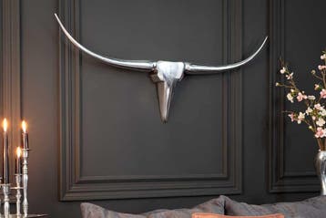 Modern design wanddecoratie BULL L 100cm zilver aluminium, Ophalen of Verzenden, Nieuw
