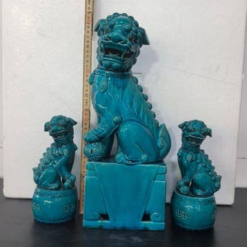 Set van 3 Chinese turquoise glazuur Fu-honden - Porselein -