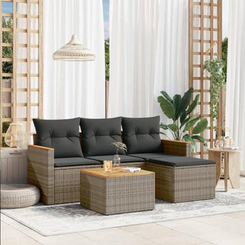 vidaXL 5-delige Loungeset met kussens poly rattan grijs, Verzenden, Nieuw, Loungeset