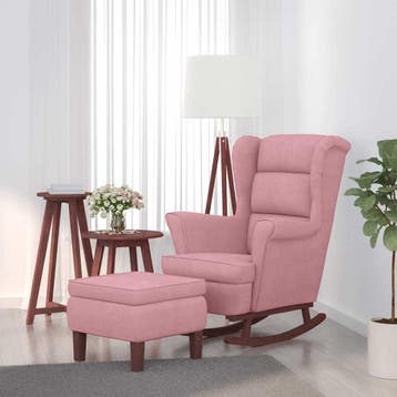 vidaXL Schommelstoel met oorleuning roze fluweel massief, Verzenden, Nieuw