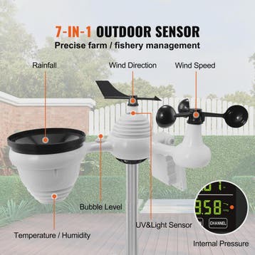 Wi-Fi Weerstation met 7-in-1 Sensor, 7.5" Kleurendisplay en, Computers en Software, Verzenden, Nieuw
