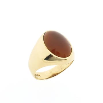 Gouden herenring met sarder, Gebruikt, 20 of groter, Heer, Ophalen of Verzenden