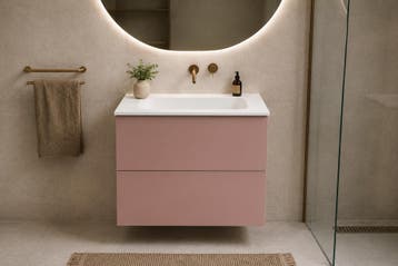 Badkamermeubel 60 cm – Roze – 2 lades – Witte wastafel, Doe-het-zelf en Verbouw, Sanitair, Ophalen of Verzenden, Nieuw, Rvs, Bad