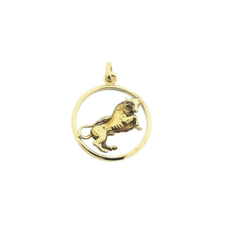 Gouden sterrenbeeld hanger; Stier (Hanger of bedel), Sieraden, Tassen en Uiterlijk, Bedels, Gebruikt, Overige merken, Goud, Ophalen of Verzenden