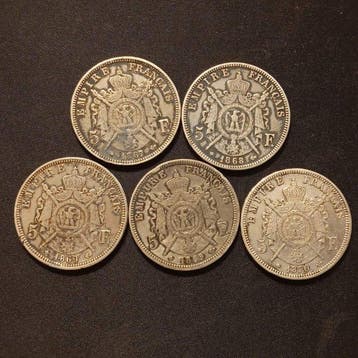 Frankrijk. Napoléon III. 5 Francs 1867/1870 (lot de 5