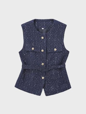 Chic Dames Gilet van Tweed met Riem - Mouwloos & Stijlvol Bo, Kleding | Dames, Bodywarmers, Verzenden, Nieuw