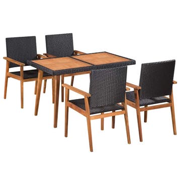 vidaXL 5-delige Tuinset poly rattan zwart en bruin, Verzenden, Nieuw, 4 zitplaatsen, Tuinset