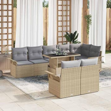 vidaXL Tuin Sofa Set 9 st Beige Poly riet, Verzenden, Nieuw, Rotan, Meer dan 8 zitplaatsen