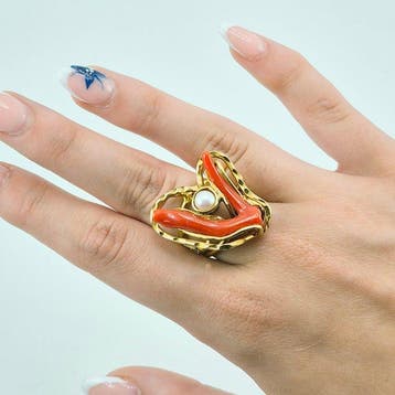 Koraal - Zilver, Verguld, Zonder voorbehoud - Ring - CORALLO, Antiek en Kunst