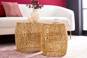 Set van 2 filigrane design salontafels ABSTRACT LEAF goud, Huis en Inrichting, Tafels | Salontafels, Ophalen of Verzenden, Nieuw