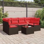 vidaXL Bankstel 7 pcs Bruin en Rood poly rattan, Verzenden, Nieuw, Rotan, 7 zitplaatsen