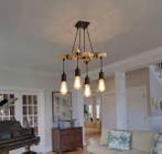 Industriële Vintage Hanglamp – Houten Kroonluchter E27 Zwart, Verzenden, Nieuw