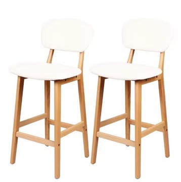Set van 2 Witte Barkrukken – Kunstleer met Houten Poten, Verzenden, Wit, Nieuw, Bureaukruk