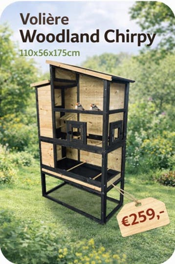 Woodland design, Chirpy buitenvol, houten volière, vogelkooi, Verzenden, Nieuw, Hout, Volière
