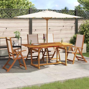 vidaXL 5-delige Tuinset massief acaciahout en textileen, Tuin en Terras, 4 zitplaatsen, Nieuw, Tuinset, Verzenden