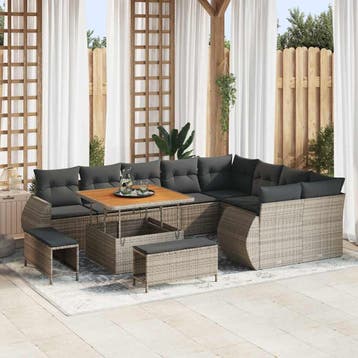 vidaXL Tuin Sofa Set 12 st 12-Aantal zitplaatsen Grijs Poly, Verzenden, Nieuw, Rotan, 2 zitplaatsen