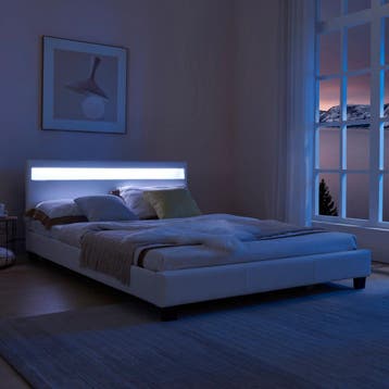 Bed Parijs met LED-verlichting bedbodem 140x200 cm wit, Verzenden, Nieuw
