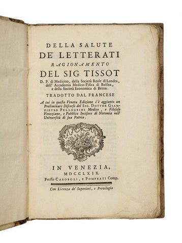 S.-A. Tissot - Della Salute de Letterati - 1769, Antiek en Kunst, Antiek | Boeken en Bijbels