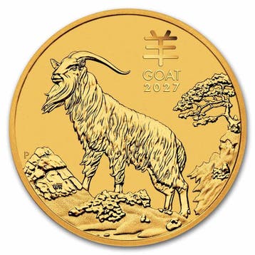 Gouden Lunar III - 1 oz 2027 Year of the Goat, Postzegels en Munten, Verzenden, Losse munt, Goud