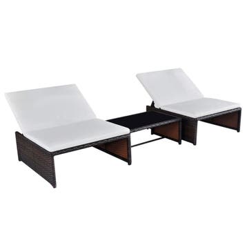 vidaXL Tuinstoelen 2 st verstelbaar met tafel poly rattan, Verzenden, Nieuw