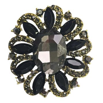 Fako Bijoux - Broche - Bloem - Ovaal - 53x58mm - Zwart, Verzenden, Nieuw