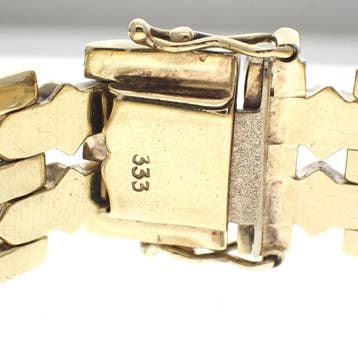 8 karaat brede tankschakel armband (Schakelarmband), Ophalen of Verzenden, Gebruikt, Geel, Goud