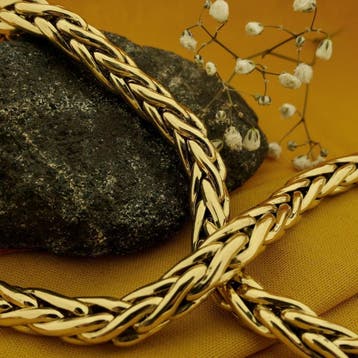 Bicolor gouden vossenstaart schakelcollier (Ketting), Ophalen of Verzenden, Gebruikt, Goud, Goud