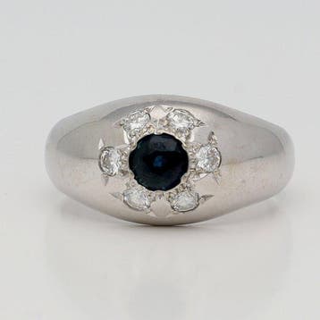 Ring - 18 karaat Witgoud Saffier - Diamant, Nieuw