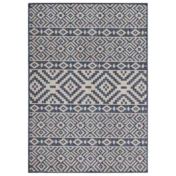 vidaXL Buitenkleed met patroon platgeweven 160x230 cm blauw, Verzenden, Nieuw, Blauw