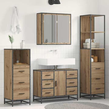 vidaXL Badkamermeubelset 4 st Artisan Eiken Bewerkt hout, Verzenden, Nieuw, Overige typen