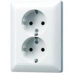 Jung Wandcontactdoos + randaarde 2V Alpin wit (hagelwit), Nieuw, Stopcontact