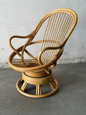Fauteuil - Rattan, Bamboe, Metaal - Draaistoel
