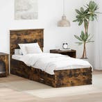 vidaXL Bedframe Gerookt Eiken en Zilver 75 x 190 cm Bewerkt, Verzenden, Nieuw, Bruin, Hout